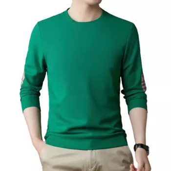 Мужская хлопковая футболка с длинным рукавом, круглым вырезом