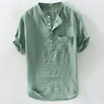 Мужская хлопковая футболка с воротником-стойкой, на пуговицах