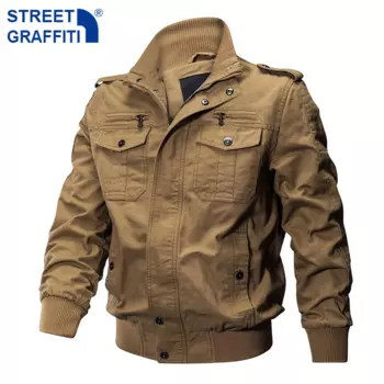 Мужская хлопковая куртка-бомбер с капюшоном, в стиле милитари