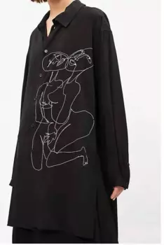 Мужская хлопковая рубашка с длинным рукавом и абстрактной вышивкой