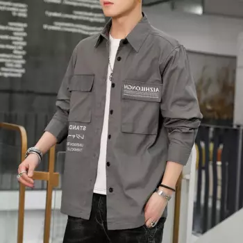 Мужская хлопковая рубашка с длинным рукавом, однотонная Повседневная приталенная рубашка с длинным рукавом, осень-весна