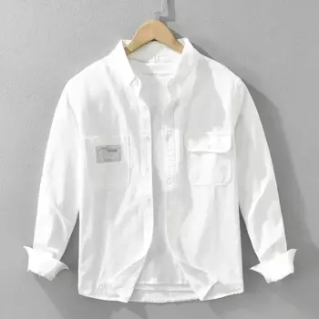 Мужская хлопковая рубашка с длинным рукавом, оверсайз