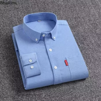 Мужская хлопковая рубашка с длинным рукавом, размеры до 5XL