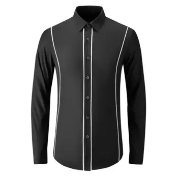 Мужская хлопковая рубашка с длинным рукавом, в полоску