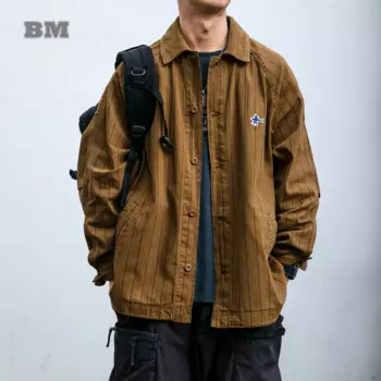 Мужская хлопковая рубашка в полоску, с длинным рукавом