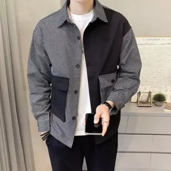 Мужская хлопковая рубашка в полоску, с карманами