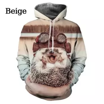 Мужская и женская идентичная толстовка с 3D принтом милого рисунка ёжика, новая мужская толстовка унисекс, повседневная забавная толстовка с капюшоном с животными