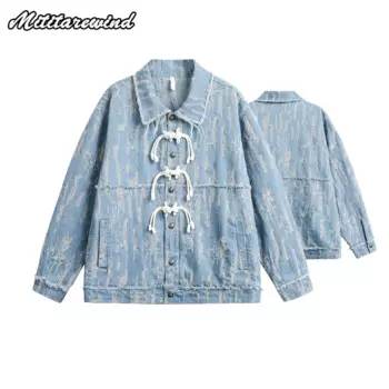 Мужская и Женская куртка в китайском стиле, Новая китайская джинсовая куртка-бомбер на пуговицах, свободного покроя