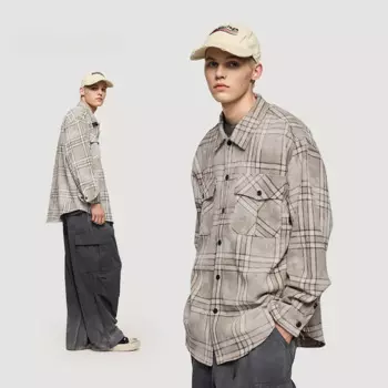 Мужская и женская винтажная рубашка в клетку/в полоску с длинным рукавом