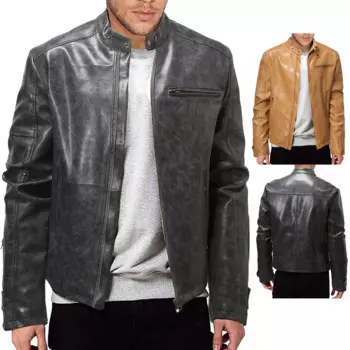 Мужская изношенная мотоциклетная кожаная куртка 2023, мужское молодежное кожаное пальто с воротником-стойкой в стиле панк