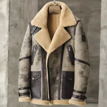 Мужская камуфляжная куртка-бомбер из натуральной кожи