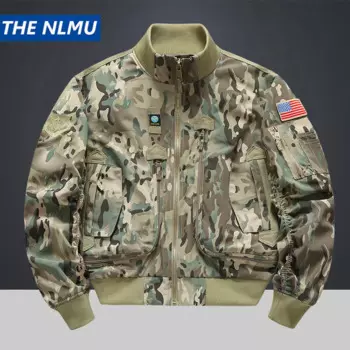 Мужская камуфляжная куртка-бомбер с воротником-стойкой