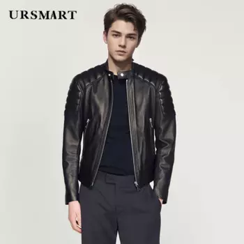 Мужская классическая кожаная куртка с воротником-стойкой — красивый дизайн, осень/зима 2023, новая короткая куртка из телячьей кожи в британском стиле