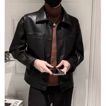 Мужская короткая куртка из ПУ кожи, на осень/зиму