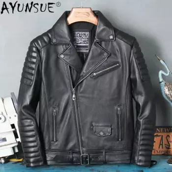 Мужская короткая мотоциклетная куртка из натуральной коровьей кожи, размеры до 5xl