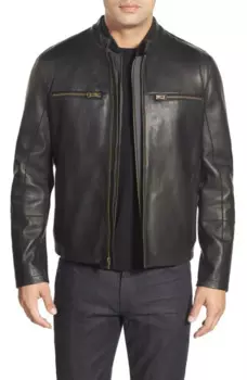 Мужская кожаная куртка, Байкерская кожаная куртка-бомбер из 100% натуральной овечьей шкуры для мужчин