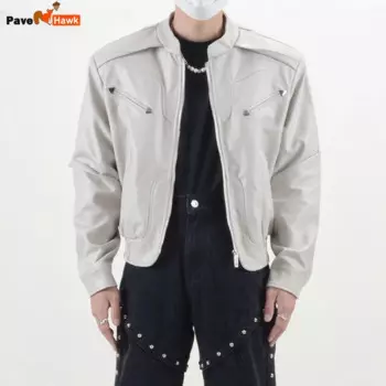 Мужская кожаная куртка-бомбер в стиле ретро