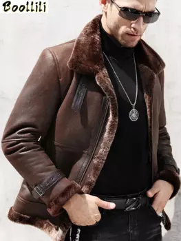 Мужская кожаная куртка Boollili из натуральной овечьей шкуры, пальто из натуральной кожи, мужское зимнее пальто из натуральной шерсти с мехом, кожаная куртка для мужчин