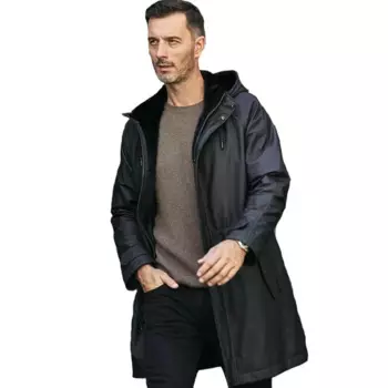 Мужская кожаная куртка Denny & Dora, куртка из воловьей кожи черного цвета, Длинная кожаная куртка с подкладкой из меха норки