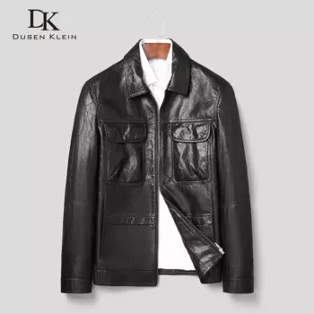 Мужская кожаная куртка из натуральной козьей кожи, повседневная черная осенняя куртка с карманами для мужчин S2116