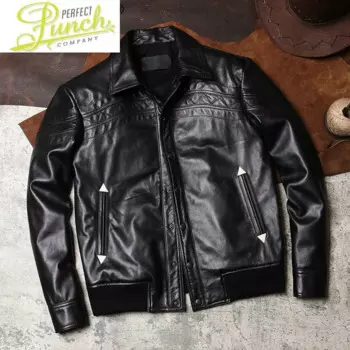 Мужская кожаная куртка из натуральной овечьей кожи, весна-осень