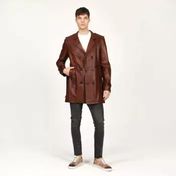 Мужская кожаная куртка из овечьей шкуры, тренчкот из натуральной замши коричневого цвета, теплая трендовая куртка из овечьей шкуры для осени и зимы