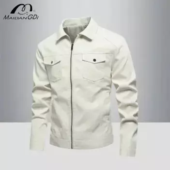 Мужская кожаная куртка MAIDANGDI, однотонная Модная брендовая ветрозащитная и красивая куртка из искусственной кожи для весны и осени