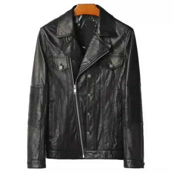 Мужская кожаная куртка на молнии, с карманами, размеры до 5XL