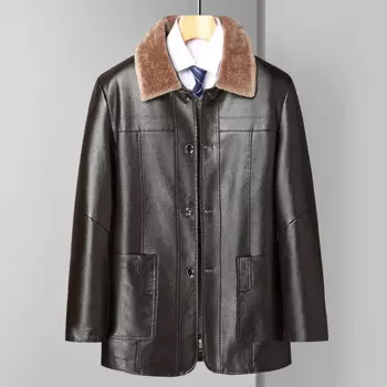 Мужская кожаная куртка на молнии, с карманами