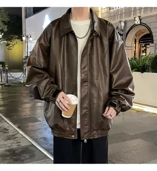 Мужская кожаная куртка, осенне-зимняя новая однотонная утолщенная теплая уличная мотоциклетная куртка с лацканами, мужская куртка из искусственной кожи