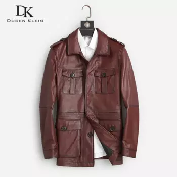 Мужская кожаная куртка с карманами, черная Повседневная куртка из натуральной коровьей кожи, осень 2019