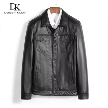 Мужская кожаная куртка с карманами, повседневная короткая черная куртка из натуральной коровьей кожи, осень 6885