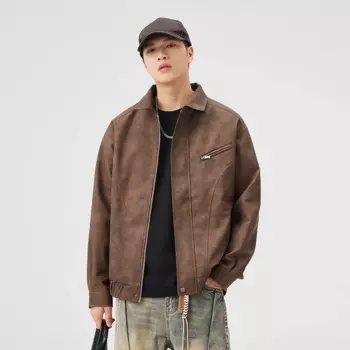 Мужская кожаная куртка в стиле ретро на осень и зиму