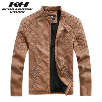 Мужская кожаная мотоциклетная куртка, куртка-бомбер с воротником-стойкой, повседневная куртка из промытой кожи, 4XL, 2024