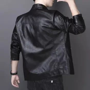 Мужская кожаная приталенная куртка из искусственной кожи