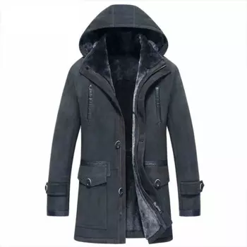 Мужская куртка B3 из овчины, мужское пальто со съемным капюшоном и мехом, Мужская зимняя теплая куртка