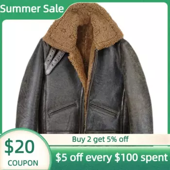 Мужская куртка-бомбер из натуральной овчины, коричневая куртка-бомбер в стиле милитари из натуральной овчины, большой размер 4XL, для зимы, 2023