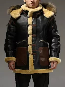 Мужская куртка-бомбер из натуральной овечьей кожи, с мехом