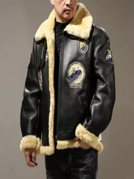 Мужская куртка-бомбер из натуральной овечьей кожи, с мехом