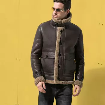 Мужская куртка-бомбер из натуральной овечьей кожи, на зиму