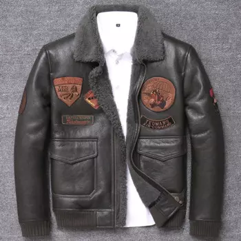 Мужская куртка-бомбер из натуральной овечьей кожи, на зиму