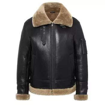 Мужская куртка-бомбер из овчины B3, черная куртка-бомбер