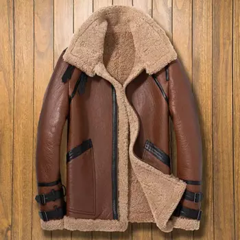 Мужская куртка-бомбер из овчины, коричневая кожаная куртка, Короткая Меховая верхняя одежда B3