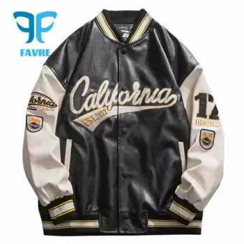 Мужская куртка-бомбер из ПУ кожи, свободного покроя