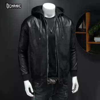 Мужская куртка из искусственной кожи, черная мотоциклетная толстовка с капюшоном, Базовая куртка из искусственной кожи, весна-осень 2023
