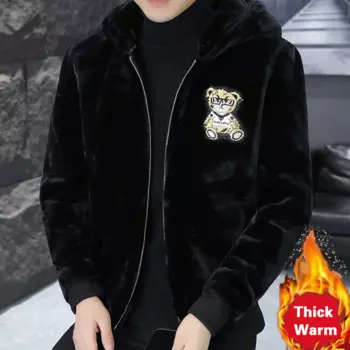 Мужская куртка из искусственной кожи Me 2024, осень-зима, мужская норковая шуба, европейская версия, толстая мужская куртка с капюшоном Jaqueta Motoqueiro