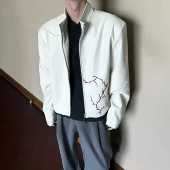 Мужская куртка из искусственной кожи с трехмерной вышивкой, уличная мода Y2k, модная универсальная куртка, Мужская одежда, осень 2024