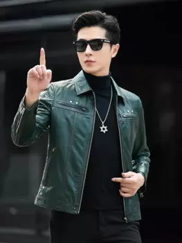 Мужская куртка из натуральной козьей кожи, зеленая приталенная куртка из натуральной овечьей шкуры, размеры M-5XL, на осень