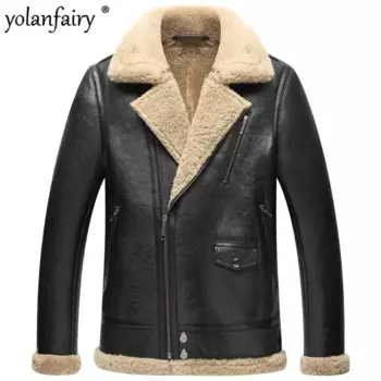 Мужская куртка из натуральной овечьей шкуры YOLANFAIRY, зимняя куртка из натурального меха, 2022