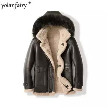 Мужская куртка из натуральной овечьей кожи, с капюшоном